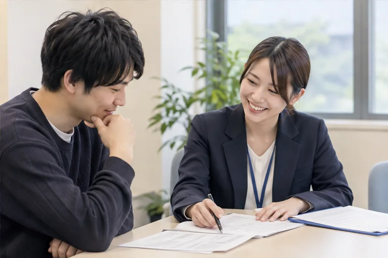 働き方や制度について相談する求職者と担当者